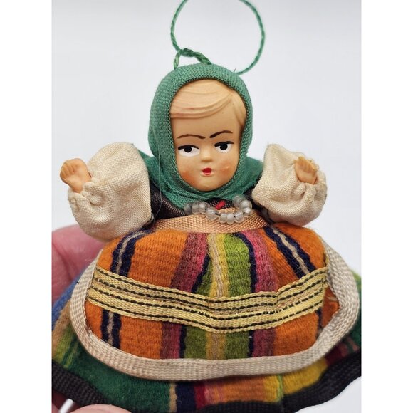 Vintage German Celluloid Folk Art Doll Hanging Christmas Tree Ornament - Picture 2 of 10